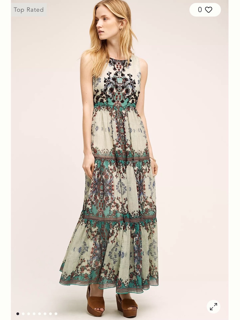 Anthropologie Sage Green Floral Border Maxi Dress